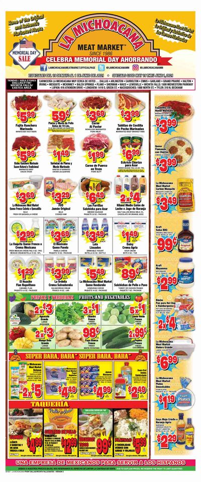 La Michoacana Meat Market (TX) Weekly Ad Flyer May 19 to June 1