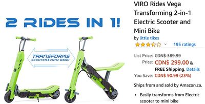 Amazon Canada Deals: Save 23% on VIRO Rides Vega Transforming 2-in-1 Electric Scooter and Mini Bike + 26% on Paramount Black and Stainless Patio Heater