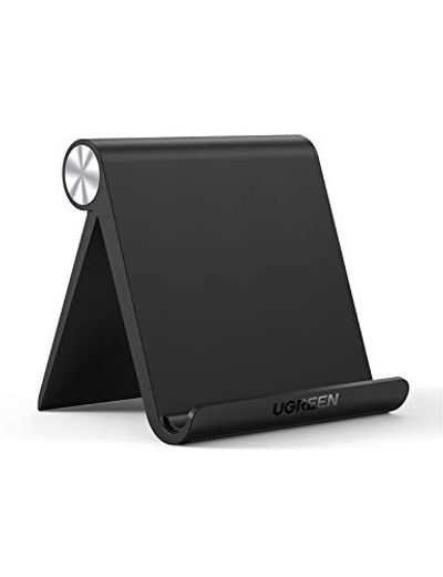 UGREEN Tablet Stand Multi-Angle Cell Phone Stand Desk Holder Tablet Stand Compatible for iPhone Xs Max, XR, X, 8 Plus, 7 Plus, Samsung Galaxy S10 S20 S8 S7, Note 10 9 8, Pixel 4 3 XL (Black, Medium)