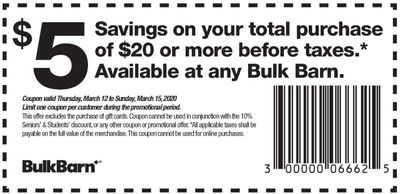 Bulk Barn Canada Coupons and Flyer Deals: Save $5 Off Your Purchase with Coupons + 25% off Select Items