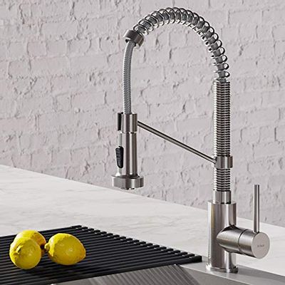 KRAUS Bolden™ Single Handle 18-Inch Commercial Kitchen Faucet with Dual Function Pull Down Sprayhead in Stainless Steel Finish