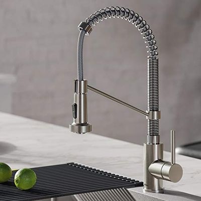 KRAUS Bolden™ Single Handle 18-Inch Commercial Kitchen Faucet with Dual Function Pull-Down Sprayhead in Stainless Steel/Chrome Finish