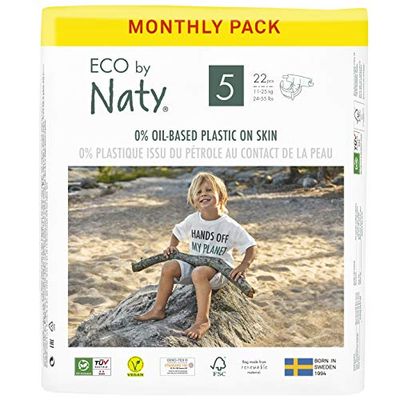 Eco by Naty Baby Diapers, Size 5, 132 Ct, Plant-based with 0% Oil Plastic on Skin, One Month Supply