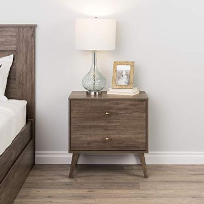 Prepac DDNR-1402-1 Milo Mid Century Modern 2-Drawer Nightstand, Drifted Gray
