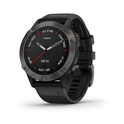 Garmin Fenix 6 Sapphire, Premium Multisport GPS Watch, Features Mapping, Music, Grade-Adjusted Pace Guidance and Pulse Ox Sensors, Carbon Gray DLC with Black Band