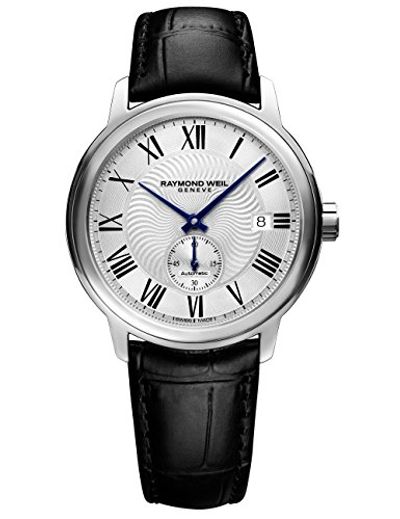 Raymond Weil Men's Maestro Stainless Steel Swiss-Automatic Watch with Leather Calfskin Strap, Black, 20 (Model: 2238-STC-00659)