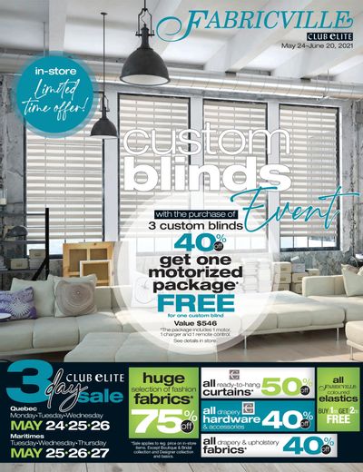 Fabricville Custom Blinds Event Flyer May 24 to June 20