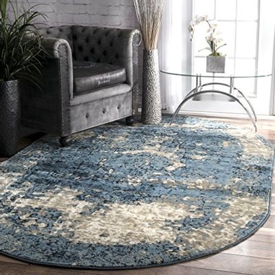 nuLOOM Vintage Lindsy Distressed Oval Rug, 5' 11" x 9' Oval, Blue