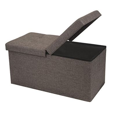 Otto & Ben 30" Storage Ottoman with Smart Lift Top, Folding Foot Rest Stools Table Ottomans Bench with Linen Fabric, Brown