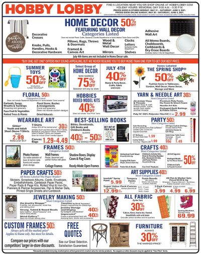 Hobby Lobby Weekly Ad Flyer May 30 to June 5