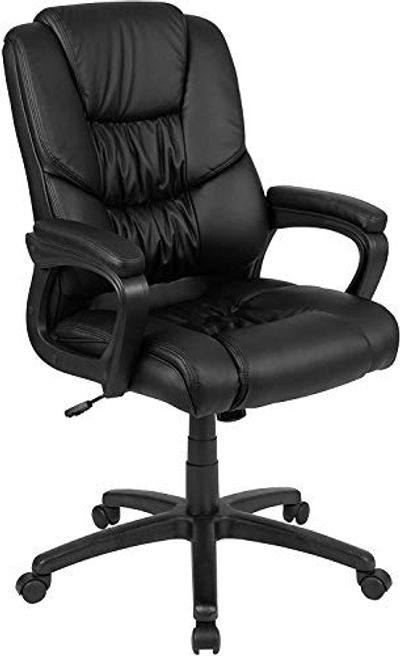 Flash Fundamentals Big & Tall 400 lb. Rated Black LeatherSoft Swivel Office Chair with Padded Arms, BIFMA Certified