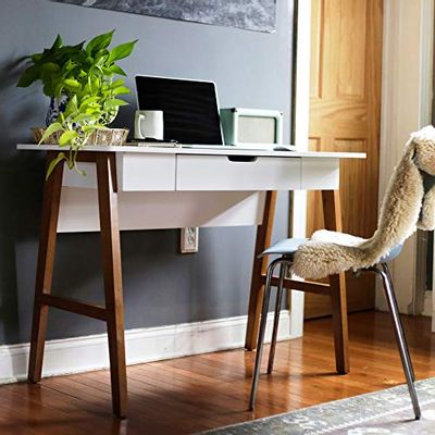 Nathan James 51101 Telos Home Office Computer Desk with Drawer, 42" White/Brown
