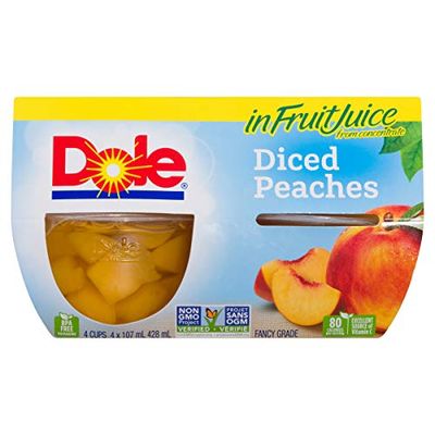 Dole Fruit Bowls Diced Peaches In Fruit Juice, Healthy Snack, 107 ml, 4 Cups