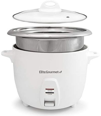 Elite Gourmet ERC-2010 Electric Rice Cooker with Stainless Steel Inner Pot Makes Soups, Stews, Grains, Cereals, Keep Warm Feature, 10 Cooked (5 Cups Uncooked), White $37.41 (Reg $46.99)