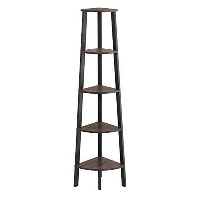 VASAGLE Industrial Corner Shelf, 5-Tier Ladder Bookcase, Storage Rack, with Metal Frame, for Living Room, Home, Office, Rustic Dark Brown, Black ULLS35BF $99.99 (Reg $135.79)