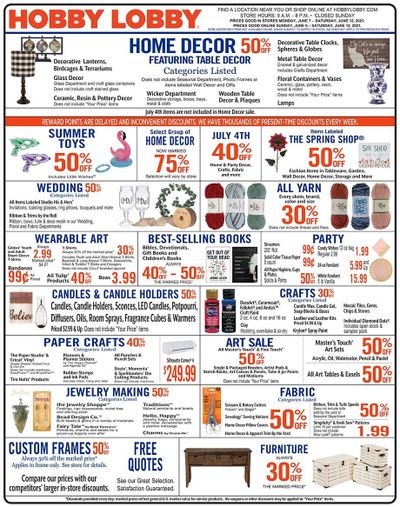 Hobby Lobby Weekly Ad Flyer June 6 to June 12