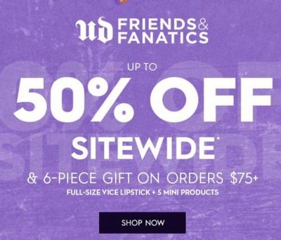 Urban Decay Canada Friends & Fanatics Sale: Save Up to 50% OFF Sitewide + 6-Piece Gift w. Orders $75+