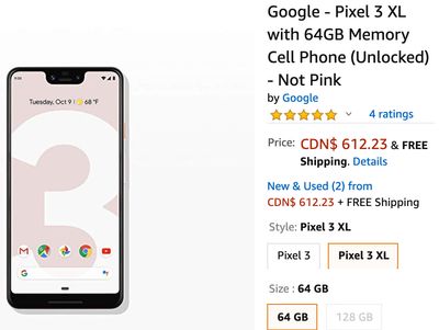 Amazon Canada Deals: Get Google – Pixel 3 XL with 64GB Memory Cell Phone (Unlocked) for $612.23 with FREE Shipping Amazon Canada Deals: Get Google – Pixel 3 XL with 64GB Memory Cell Phone (Unlocked) for $612.23 with FREE Shipping