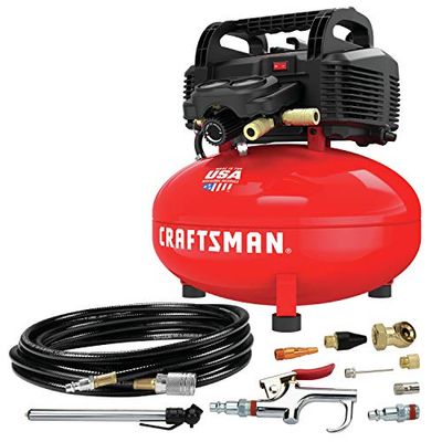 CRAFTSMAN Air Compressor, 6 Gallon, Pancake, Oil-Free with 13 Piece Accessory Kit (CMEC6150K) $159.14 (Reg $188.53) CRAFTSMAN Air Compressor, 6 Gallon, Pancake, Oil-Free with 13 Piece Accessory Kit (CMEC6150K) $159.14 (Reg $188.53)