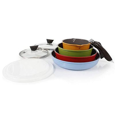 Neoflam Midas 9pc Nonstick Ceramic Cookware Set, PFOA Free Kitchenware with Saucepan, Frying Pan, Stove|Oven Pot, Tempered Glass Lids and Smart Detachable Handle, Oven Safe, Space-Saving, Multicolor $99.79 (Reg $125.64)