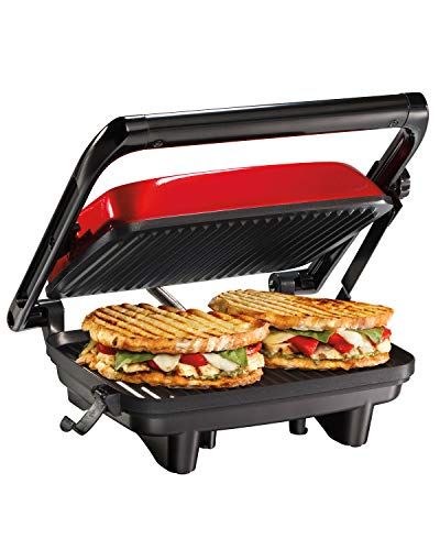 Hamilton Beach Electric Panini Press Grill With Locking Lid, Opens 180 Degrees For Any Sandwich Thickness, Nonstick 8" X 10" Grids, Red (25462Z) $52.22 (Reg $59.36)