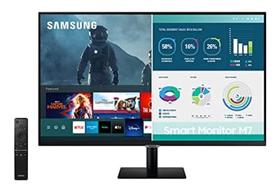 SAMSUNG 32-inch M7 Smart Monitor with Mobile Connectivity, 4K UHD, Remote Access, Office 365 (LS32AM702UNXZA), Black $298 (Reg $499.00)