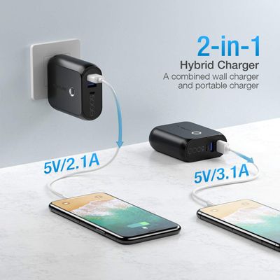 Poweradd EnergyCell AC 5000mAh 2-in-1 Portable Wall Charger and Power Bank, AC Plug with 5000mAh Capacity, Compatible with iPhone, iPad, Android, Samsung and More on Sale for $ 18.99 (Save $ 11.00) at Amazon Canada