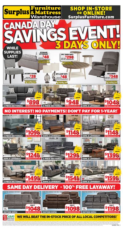 Surplus Furniture & Mattress Warehouse (Winnipeg) Flyer June 28 to July 4