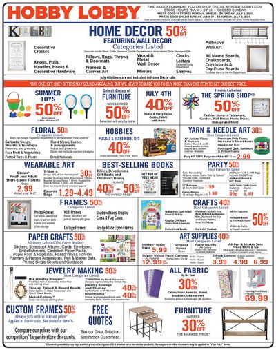 Hobby Lobby Weekly Ad Flyer June 27 to July 3
