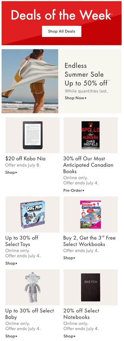 Chapters Indigo Online Deals of the Week June 28 to July 4