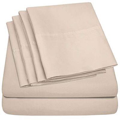 Sweet Home Collection 6-Piece 1500 Thread Count Egyptian Quality Deep Pocket Bed Sheet Set-2 Extra Pillow Cases, Queen, Beige $42.83 (Reg $47.21)