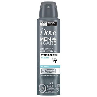 Dove Men+Care Dry Spray Antiperspirant Stain Defense Clean, 48HR Protection + Triple Action Moisturiser 107 g $3.99 (Reg $4.99)
