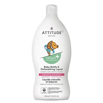 ATTITUDE Baby Dish Soap, Plant-based Dish Liquid Extra Gentle on Sensitive Skin & Tough on Milk Residue & Grease on Bottles, Fragrance Free, 700 mL (Packaging May Vary) $2.5 (Reg $3.99) ATTITUDE Baby Dish Soap, Plant-based Dish Liquid Extra Gentle on Sensitive Skin & Tough on Milk Residue & Grease on Bottles, Fragrance Free, 700 mL (Packaging May Vary) $2.5 (Reg $3.99)