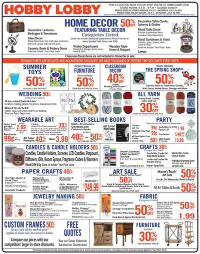 Hobby Lobby Weekly Ad Flyer July 4 to July 10