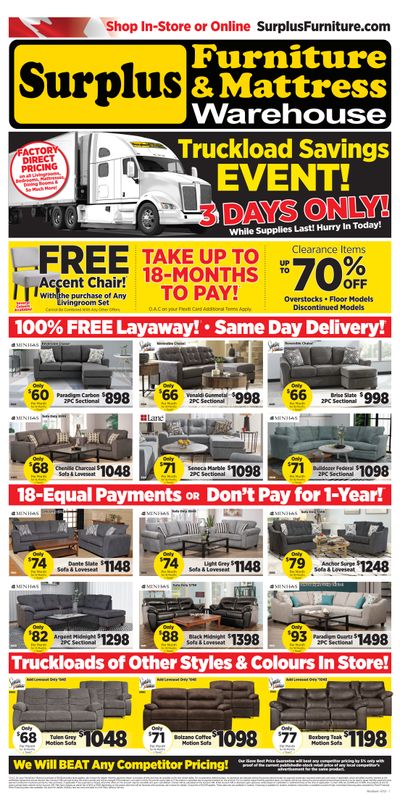 Surplus Furniture & Mattress Warehouse (Winnipeg, Brandon) Flyer July 5 to 11