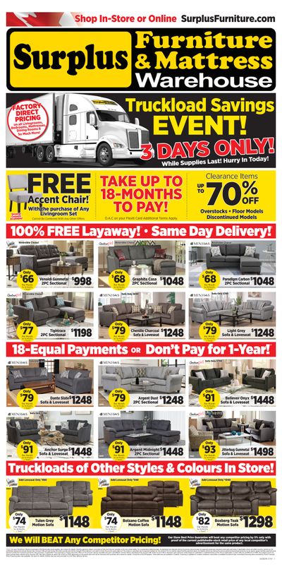 Surplus Furniture & Mattress Warehouse (St. John's, Corner Brook, Grand Falls Windsor) Flyer July 5 to 11