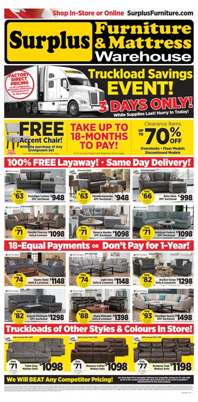 Surplus Furniture & Mattress Warehouse (Regina, Saskatoon, Prince Albert) Flyer July 5 to 11