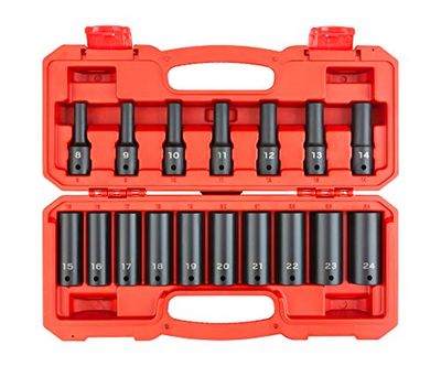TEKTON 1/2 Inch Drive Deep 6-Point Impact Socket Set, 17-Piece (8-24 mm) | SID92329 $74.23 (Reg $78.38)