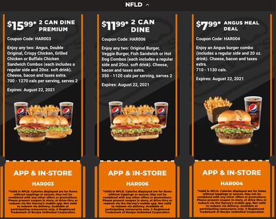 Harvey’s Canada Coupons (NFLD): until August 22