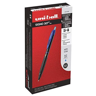 uni-ball 307 Retractable Gel Pens, Micro Point (0.5mm), Blue, 12 Count $20.99 (Reg $47.56)