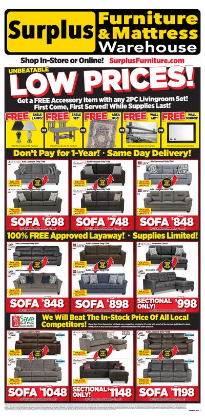 Surplus Furniture & Mattress Warehouse (Thunder Bay, Sault Ste Marie) Flyer July 12 to August 1