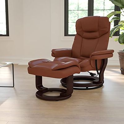 Flash Furniture BT-7821-VIN-GG Contemporary Brown Vintage Leather Recliner and Ottoman with Swiveling Mahogany Wood Base $452.56 (Reg $512.64)