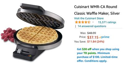 Amazon Canada Deals: Save 24% on Cuisinart Waffle Maker + 28% on Samsung Galaxy Buds+ + More Offers