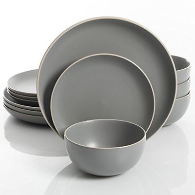 Gibson Home Rockaway 12-Piece Dinnerware Set Service for 4, Grey Matte - 114388.12RM $59.9 (Reg $90.99)