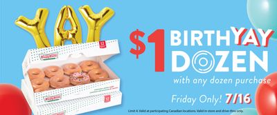 Krispy Kreme Canada Birthday Offer: Dozen Donuts for $1 With Purchase