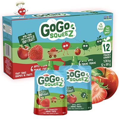 GoGo squeeZ Unsweetened Applesauce Pouches, Variety Pack (Apple/Apple Strawberry Flavours), No Sugar Added - 1,080 Grams (12 Pouches of 90 Grams) $5.97 (Reg $7.29)