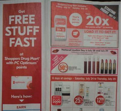 Shoppers Drug Mart Canada: 20x The PC Optimum Points Loadable Offer July 23rd – 25th