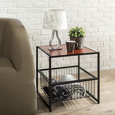 Zinus OLB-ET-2020W Modern Studio Collection 20 Inch Deluxe Side / End Table / Coffee Table / Night Stand with Metal Storage Basket, Brown $37.2 (Reg $54.70)