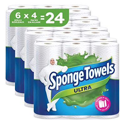 SpongeTowels Ultra Paper Towel, Ultra Absorbent, 24 Rolls, 72 Towels Per Roll (4 Packs Of 6), 1728 Count, White $23.96 (Reg $30.99)