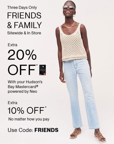 Hudson’s Bay Canada Friends & Family Event Sale: Today, Save an Extra 20% Off Using Coupon Code